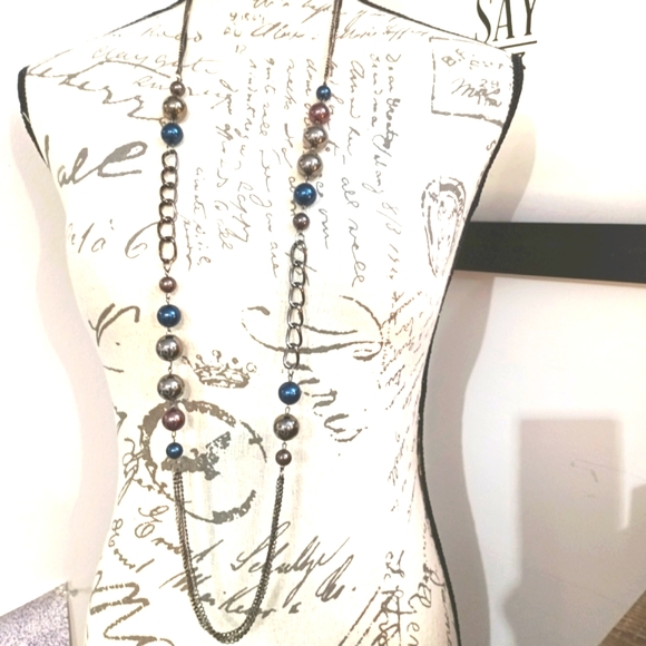 Long versatile necklace gray & navy blue - Picture 2 of 6